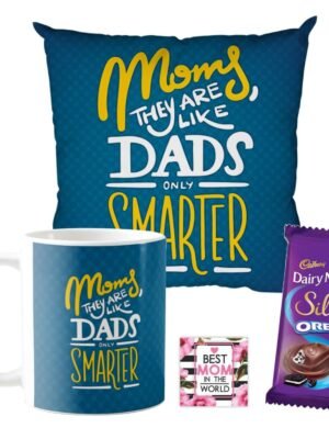 Birthday Chocolate Gifts Combo for Mom - Moms They are Like Dads Only Smarter Mug, Cushion Cover, 1 Cadbury Dairy