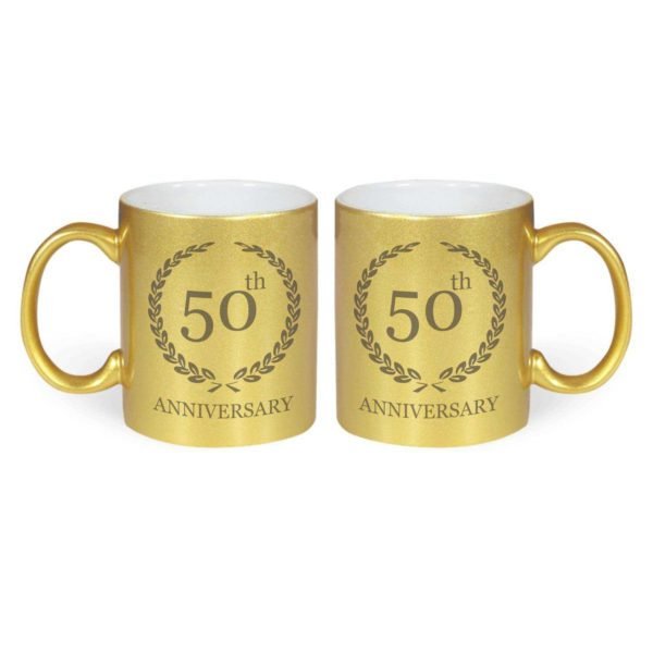 50th for Mom Dad, Golden Jubilee Glitter Couple Mugs Gift Hamper Set Combo of 2 (Black Cushion Cover - 12