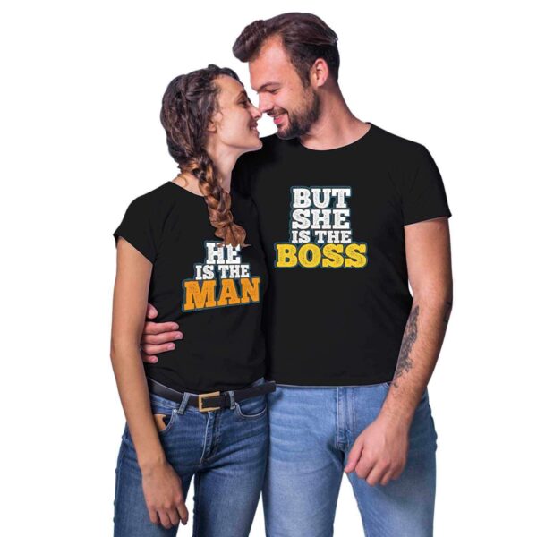 Couple T Shirts Printed Funny He is The Man She is The Boss Husband Wife Men
