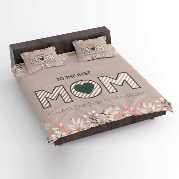 for Mother King Size Velvet Double Bedsheet with 2 Pillow Covers Birthday Present - Best Mom Ever - Brown