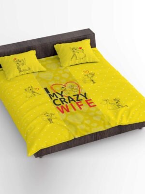 Valentin's Day Gifts for Wife Printed Bedsheet with 2 Pillow Covers - I Love My Crazy Wife Birthday
