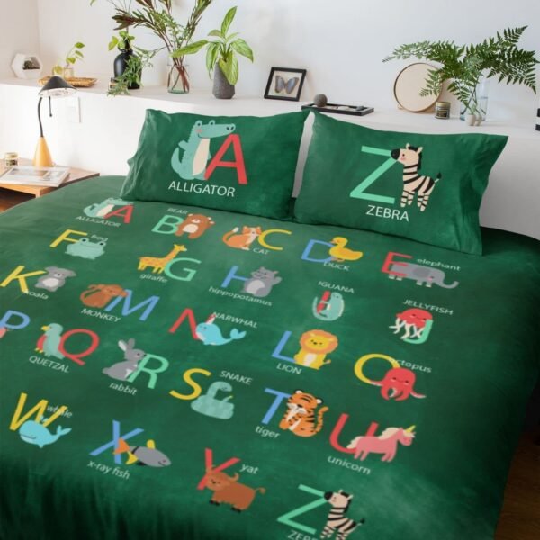 Kids ABCD Alphabetic bedsheet Velvet Printed Single Bedsheet (65x100 Inches/250CT) with 1 Matching Pillow Cover -