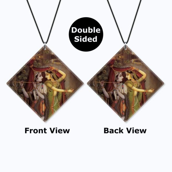 Religious Gifts Acrylic Car Hanging Accessories Lord Radha Krishna Printed for Good Luck Interior Decoration