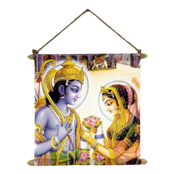 Ram Sita Vivah Poster Wall Painting Hanging Scroll (Canvas Multicolour 12 x 12 inch)