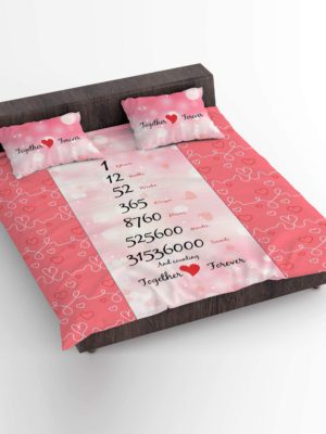 Velvet Modern 1st Year Together Forever Printed Bedsheet for Couple with 2 Pillow Covers - Pink