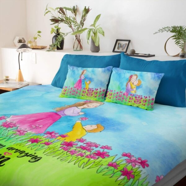 for Mother King Size Velvet Double Bedsheet with 2 Pillow Covers Birthday Present - Best Mom Ever - Brown