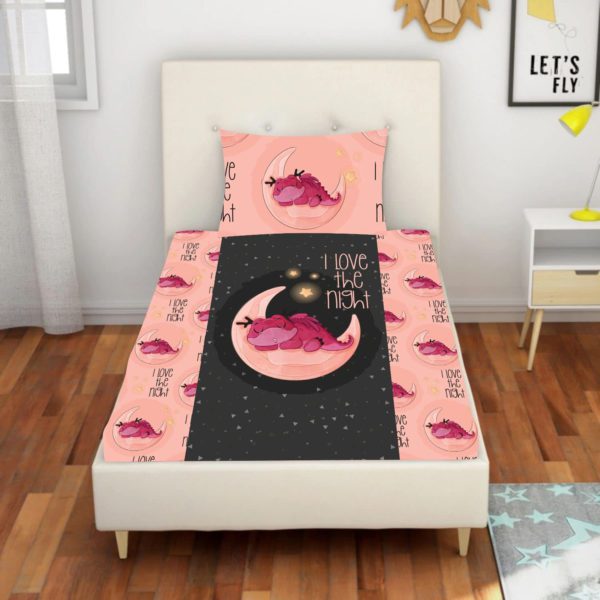 Cute Dinosaur with Unicorn Printed Velvet King Size Double Bedsheet with 2 Pillow Covers