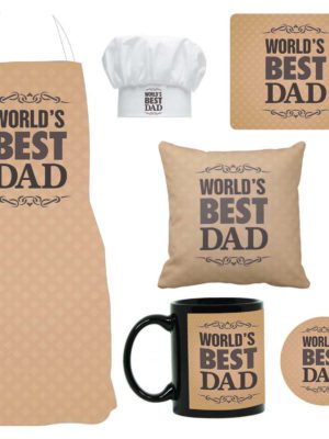 Ceramic Best Dad Combo Of Apron, Chef Hat, Cushion Cover, Mug, Coaster, Mousepad - 8 x 8 Inches, Coaster - 4 x 4