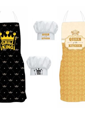 Grill King Kitchen Queen Chef Aprons for Couple