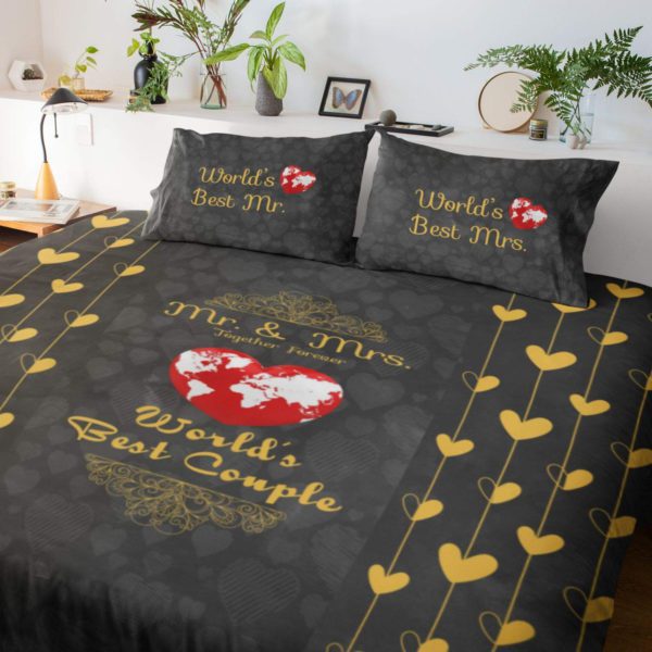 Birthday Gifts Love Couple Double Bedsheet with 2 Pillow Covers - Worlds Best Couple