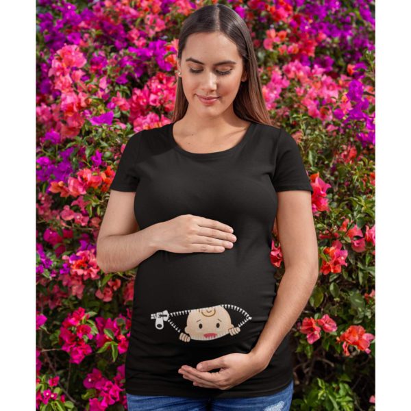 Maternity T-Shirts - Unique Design Baby Watching From Stomach