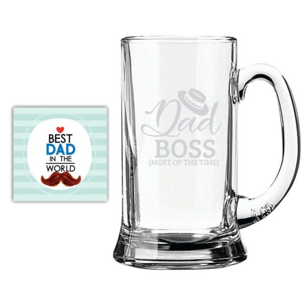 Funny Dad Boss Engraved Beer Mug