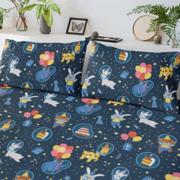 Kids bedsheet Velvet Printed Velvet King Size Double Bedsheet with 2 Pillow Covers - Cute Animals in Space