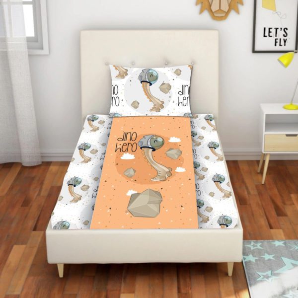 Cute Dinosaur All Dinosaurs Printed Velvet King Size Double Bedsheet with 2 Pillow Covers