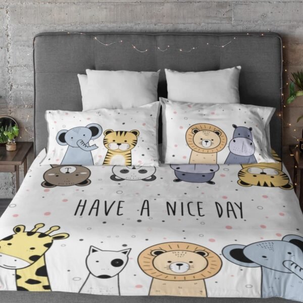 Kids bedsheet Velvet Printed Velvet King Size Double Bedsheet with 2 Pillow Covers - Cute Animals in Space