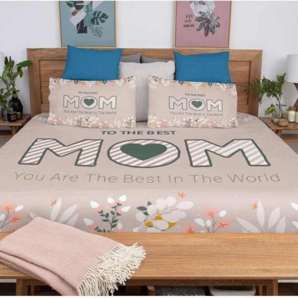 for Mother King Size Velvet Double Bedsheet with 2 Pillow Covers Birthday Present - Best Mom Ever - Brown