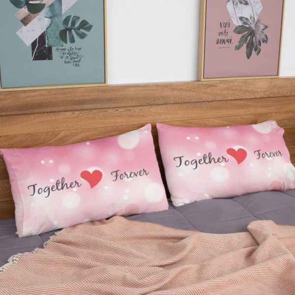 5 Years Together Forever Printed Bedsheet for Couple with 2 Pillow Covers - Red