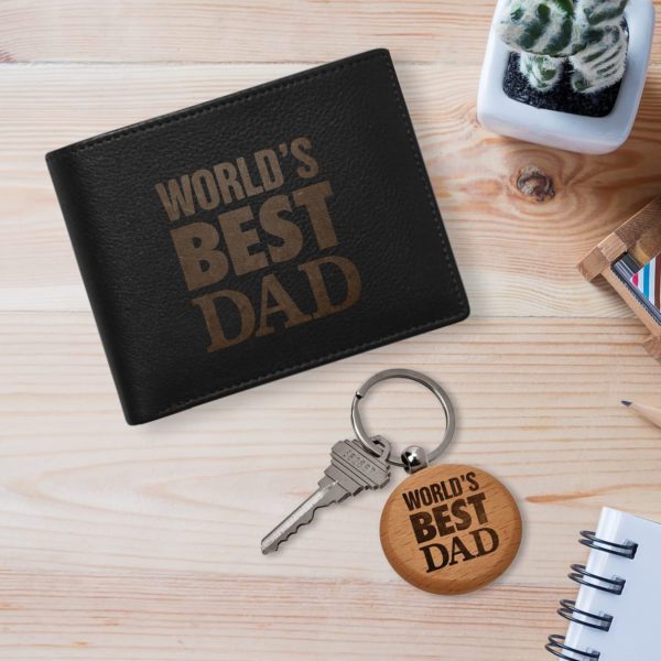 Combo Engraved Wallet with Wooden Keychain for Dad