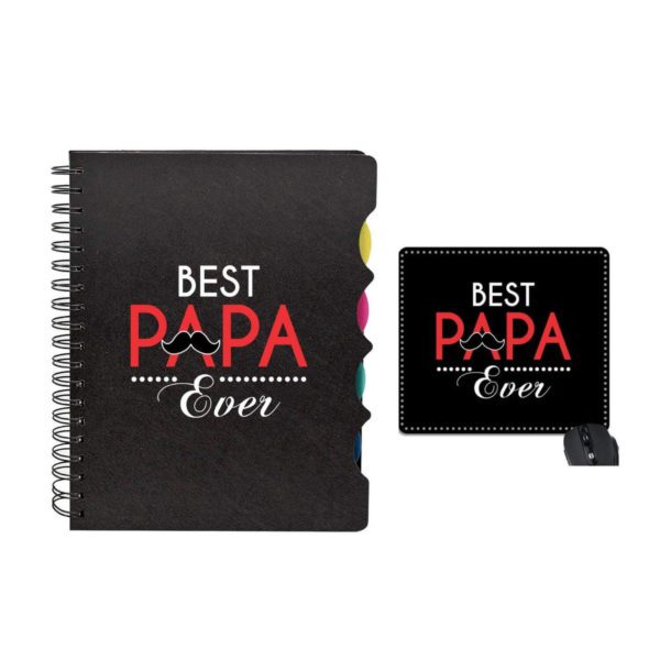 Best Papa Ever for Dad Set of 2 - Engraved Notebook A5 Size, 300 Ruled Pages, Dad Mousepad