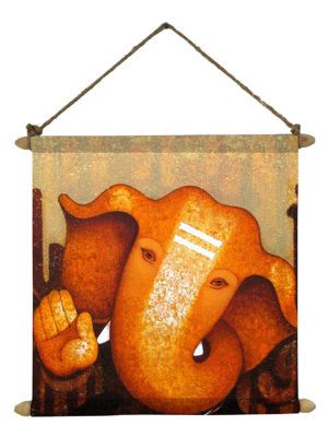 Invincible Ganesha Idol Poster Wall Painting Hanging Scroll Canvas - 12 x 12 inches