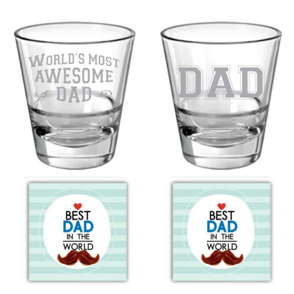 No 1 Best Awesome Dad Whisky Glass for Dad Set of 6