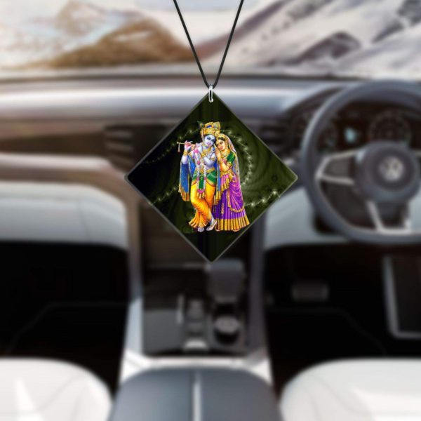 Religious Gifts Acrylic Car Hanging Accessories Radhe Krishna Printed for Good Luck Interior Decoration