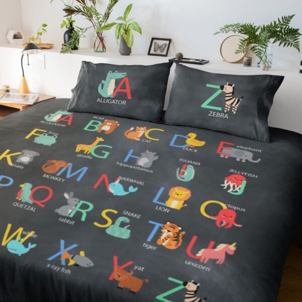 Kids ABCD Alphabetic bedsheet Velvet Printed Single Bedsheet (65x100 Inches/250CT) with 1 Matching Pillow Cover -