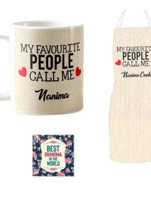 Mothers Day Gifts for Grandmother, My Favourite People Call me Nanima Combo for Grandmother Set of 3 - Apron, Mug,