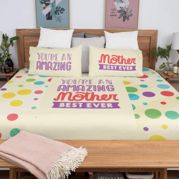 for Mother King Size Velvet Double Bedsheet with 2 Pillow Covers Birthday Present - Best Mom Ever - Brown