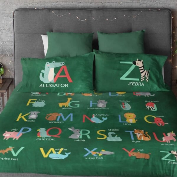 Kids ABCD Alphabetic bedsheet Velvet Printed Single Bedsheet (65x100 Inches/250CT) with 1 Matching Pillow Cover -