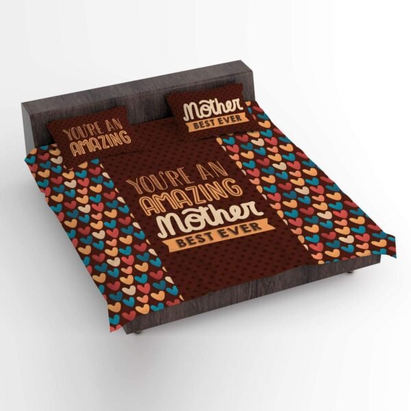 for Mother King Size Velvet Double Bedsheet with 2 Pillow Covers Birthday Present - Best Mom Ever - Brown