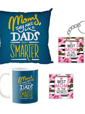 Moms They are Like Dads Only Smarter Mug, Coaster, Keychain, 12x12-inches Cushion Cover -Combo Hamper Set of 4