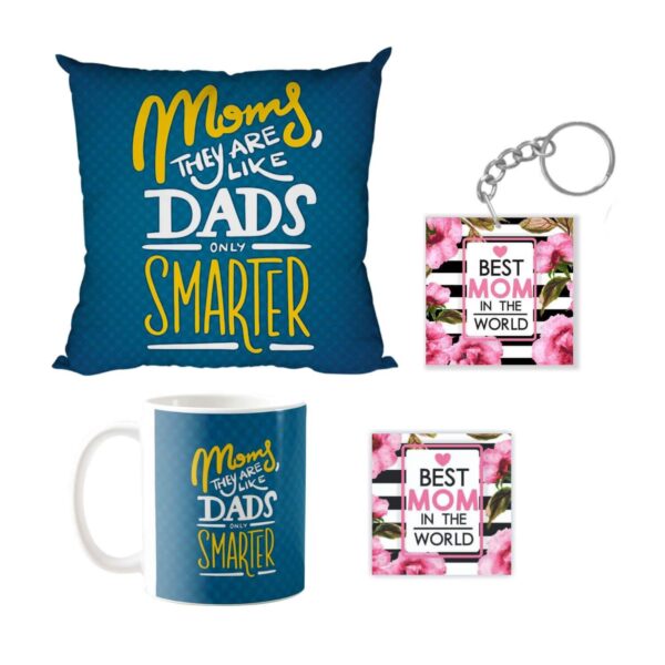 Moms They are Like Dads Only Smarter Mug, Coaster, Keychain, 12x12-inches Cushion Cover -Combo Hamper Set of 4