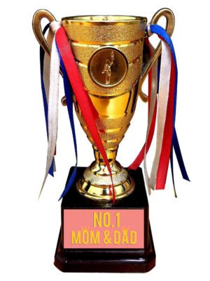 Mothers Day Printed No. 1 Mom and Dad Champions Award Trophy Birthday - Golden, Alloy