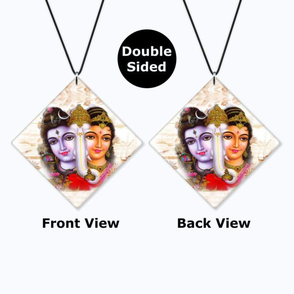 Religious Gifts Acrylic Car Hanging Accessories Lord Shiva with Ganesha Parvati Printed Printed for Good Luck Interior