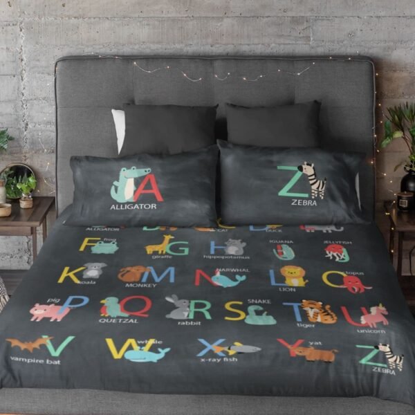 Kids ABCD Alphabetic bedsheet Velvet Printed Single Bedsheet (65x100 Inches/250CT) with 1 Matching Pillow Cover -