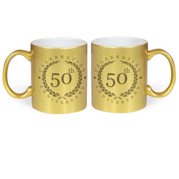 50th Anniversary for Mom Dad, Celebrating Golden Jubilee Glitter Couple Mugs Gift Hamper Set Combo of 6