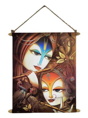 Religious Idol Radha Krishna Puja Pooja Poster Wall Painting Hanging Scroll Canvas - 15 x 15 inches