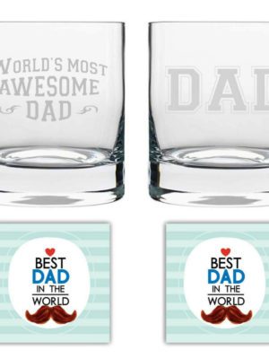 Worlds Most Awesome Dad Whisky Glass for Dad Set of 2