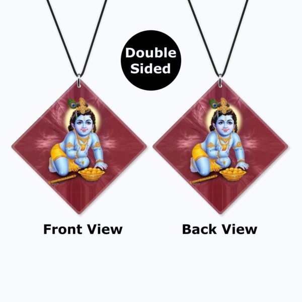 Religious Gifts Acrylic Car Hanging Accessories Lil Krishna Ladoo Printed for Good Luck Interior Decoration