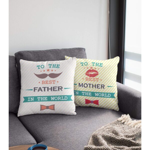 Birthday Gifts for Mom Dad 12 x 12 inches Best Mom Dad in The World Printed Velvet Cushion Cover Throw Pillow