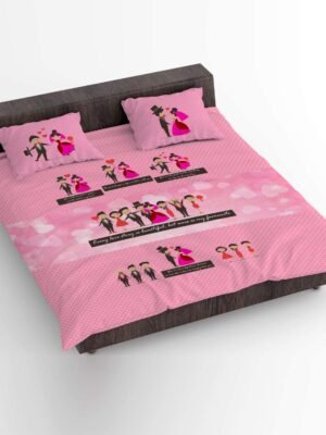 TYYC Wedding Gifts For Couple, Cute Doodle Couple Bedsheet With 2 Pillow Covers Bride Groom, Husband Wife - Beige