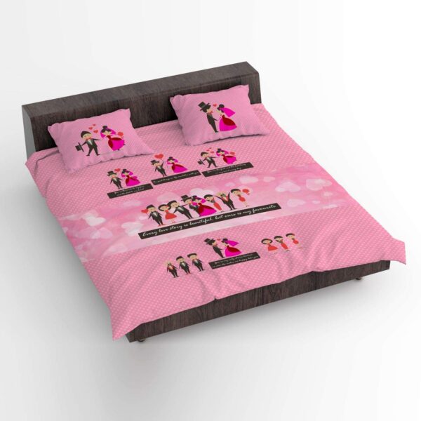 TYYC Wedding Gifts For Couple, Cute Doodle Couple Bedsheet With 2 Pillow Covers Bride Groom, Husband Wife - Beige