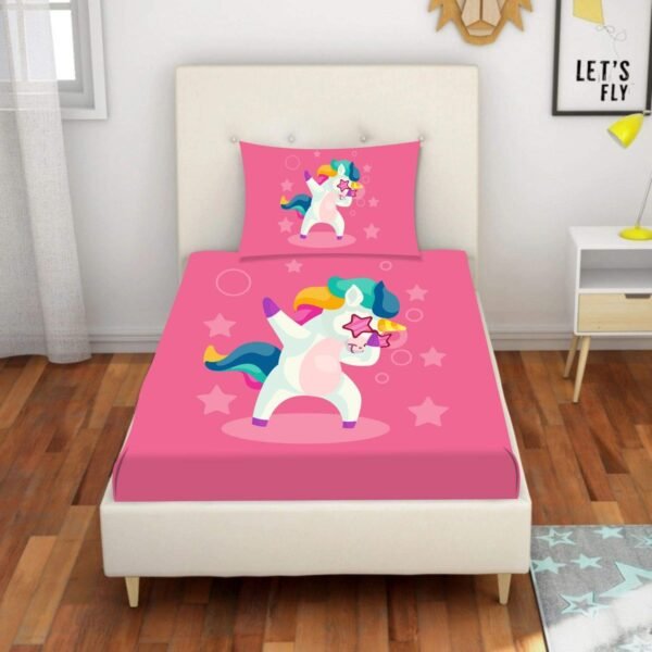 Birthday Gifts Velvet Designer Kids Swag Unicorn Printed Single Bedsheet (65x100 Inches/250CT) with 1 Matching Pillow