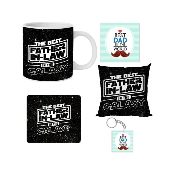Father's Day Gifts Printed Mousepad, Keychain, Cushion Cover, Ceramic Coffee Mug (330ml), with Coaster Hamper Set