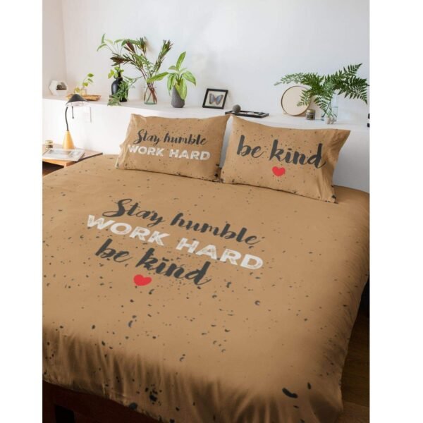 Stay Humble Work Hard be Kind Motivational Quotes King Size Double Bedsheet with 2 Pillow Covers_Peach, Motivational