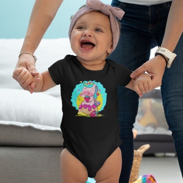 Birthday Gifts Kid Girls Cotton (0-3 Months) Cute Unicorn Printed Tshirt_Black