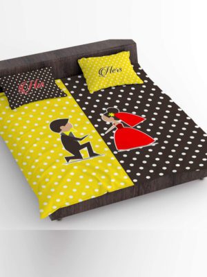 Birthday Gifts Love Couple Double Bedsheet with 2 Pillow Covers - His Hers