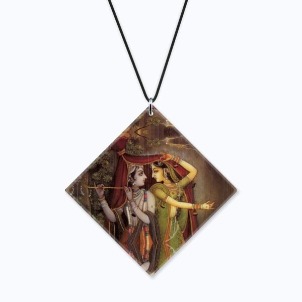Religious Gifts Acrylic Car Hanging Accessories Lord Radha Krishna Printed for Good Luck Interior Decoration