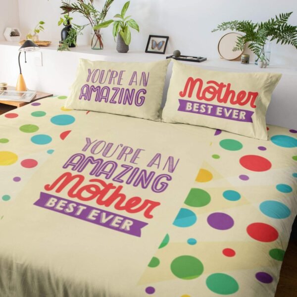 for Mother King Size Velvet Double Bedsheet with 2 Pillow Covers Birthday Present - Best Mom Ever - Brown